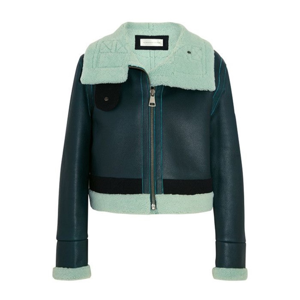 Victoria Beckham Teal and Black Leather Jacket